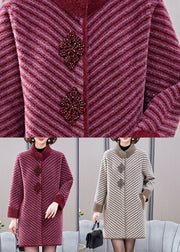 Elegant Mulberry Striped Patchwork Mink Velvet Coats Spring