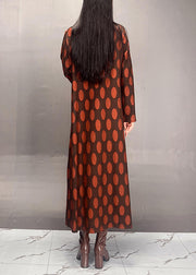 Elegant Mulberry Turtleneck Dot Print Maxi Dress Spring