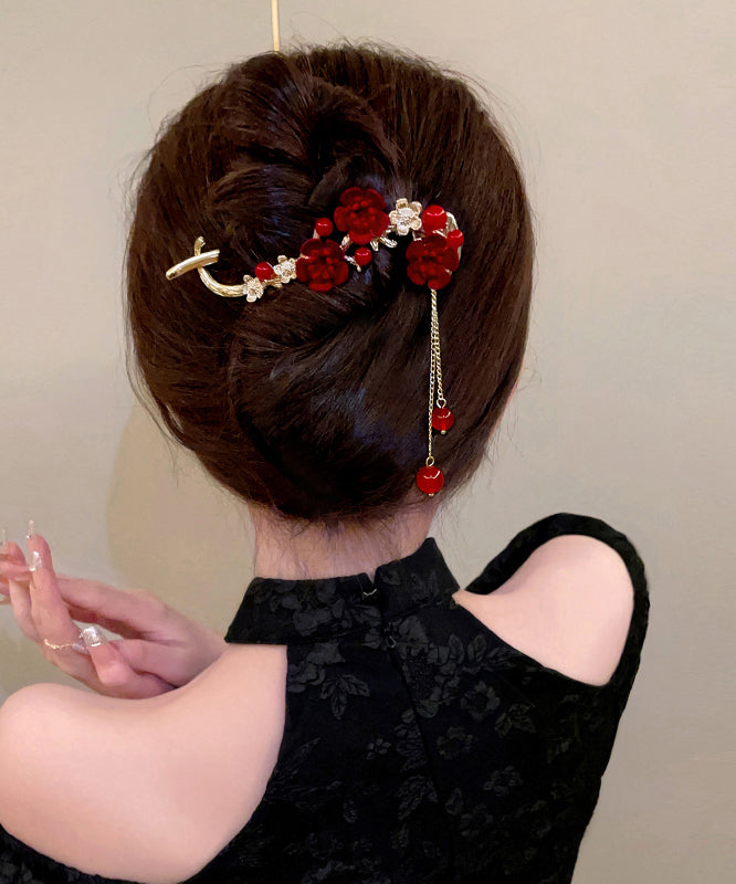 Elegant Mulberry Zircon Agate Floral Tassel Hairpin