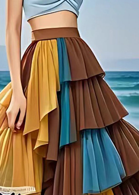 Elegant Multi Elastic Waist Chiffon Maxi Skirts