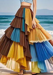 Elegant Multi Elastic Waist Chiffon Maxi Skirts