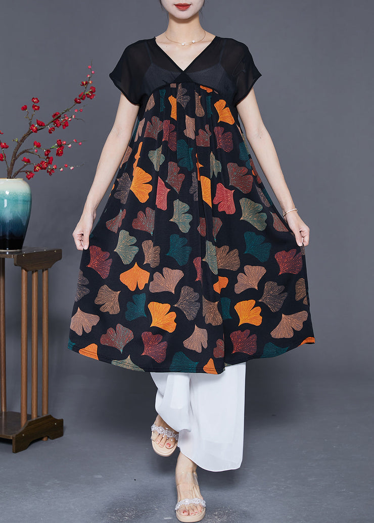 Elegant Multi PetalPrint Chiffon Long Dresses Summer