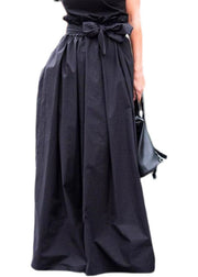 Elegant Navy Wrinkled Bow Patchwork Cotton Skirts Summer