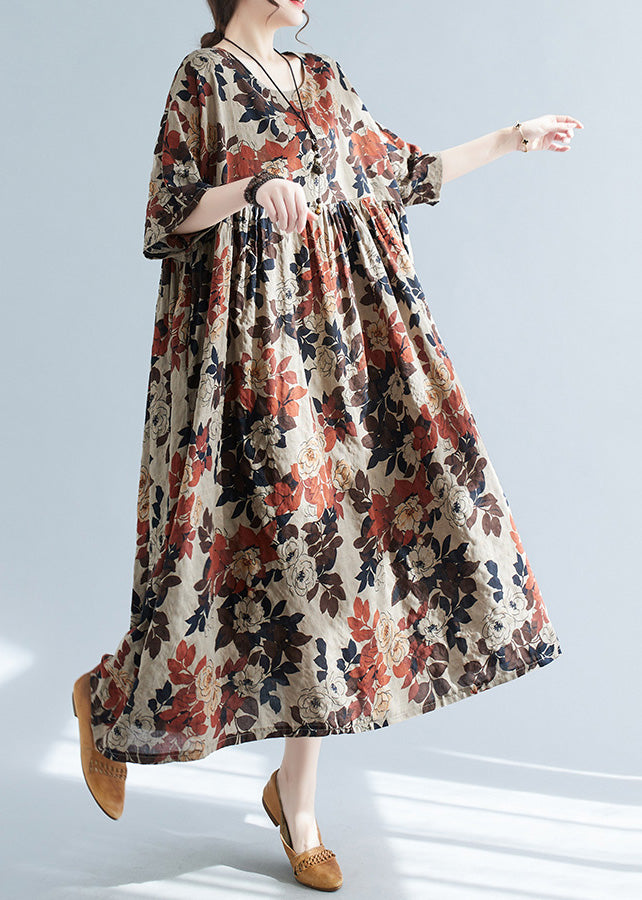 Elegant O-Neck Print Patchwork Long Dresses Short Sleeve