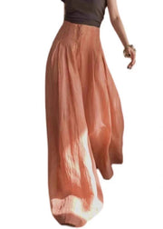 Elegant Orange High Waist Wrinkled Patchwork Cotton Wide Leg Pants Summer