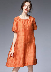 Elegant Orange O Neck Silk A Line Dress Summer