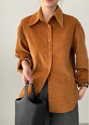 Elegant Orange Peter Pan Collar Thick Corduroy Shirts Spring