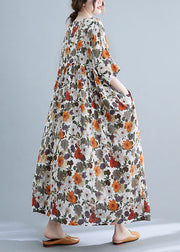 Elegant Orange Print Wrinkled Maxi Dresses Summer