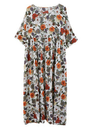 Elegant Orange Print Wrinkled Maxi Dresses Summer