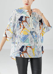 Elegant Oversized Print Chiffon Shirt Top Summer