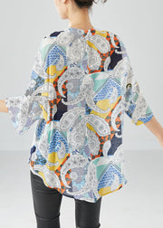 Elegant Oversized Print Chiffon Shirt Top Summer