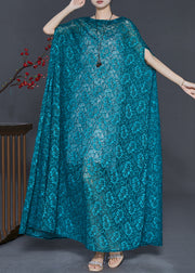 Elegant Peacock Blue Embroidered Lace Long Smock Summer