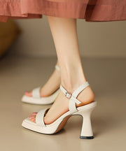Elegant Pink Cowhide Buckle Strap Platform Leather Sandals