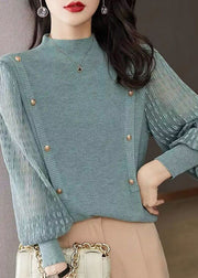 Elegant Pink Half High Neck Patchwork Knit Pullover Spring