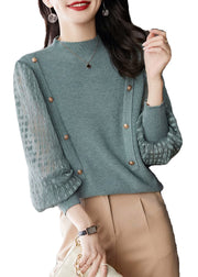 Elegant Pink Half High Neck Patchwork Knit Pullover Spring