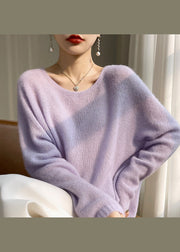 Elegant Pink O Neck Cozy Cashmere Knit Top Spring