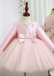 Elegant Pink Patchwork Tulle Girls Coats And Long Dress Two Pieces Set Spring