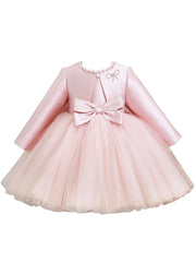 Elegant Pink Patchwork Tulle Girls Coats And Long Dress Two Pieces Set Spring