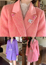 Elegant Pink Peter Pan Collar Zircon Woolen Coats Winter