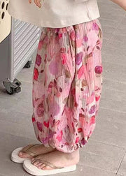 Elegant Pink Print Elastic Waist Kids Lantern Pants Summer