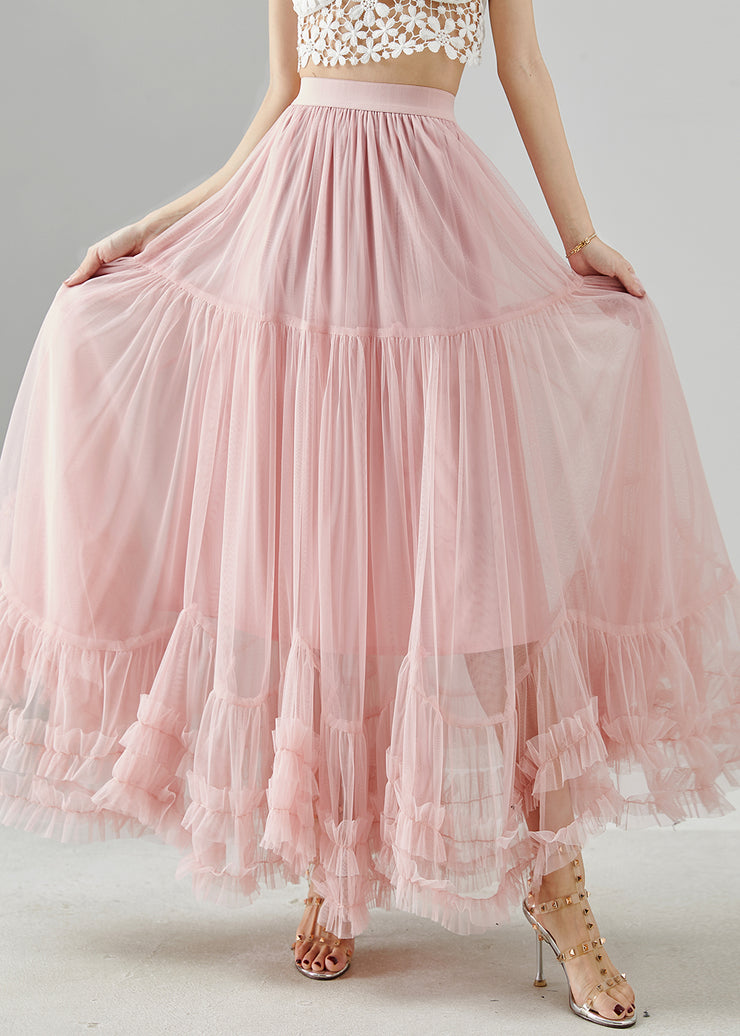 Elegant Pink Ruffled Exra Large Hem Tulle Skirt Spring