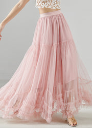 Elegant Pink Ruffled Exra Large Hem Tulle Skirt Spring