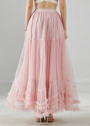 Elegant Pink Ruffled Exra Large Hem Tulle Skirt Spring