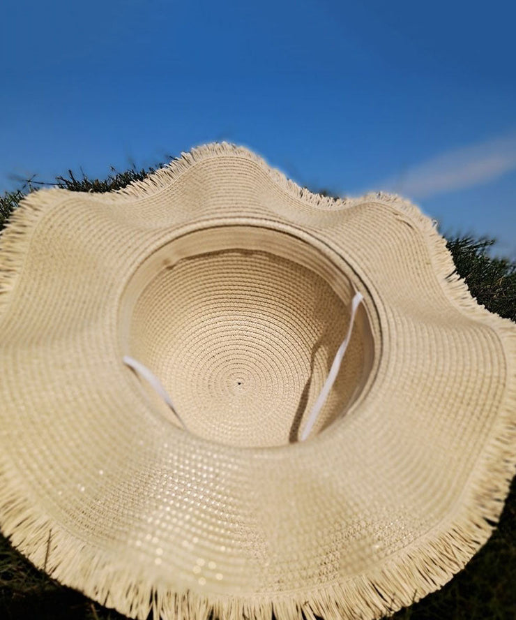 Elegant Pink Straw Woven Beach Floppy Sun Hat