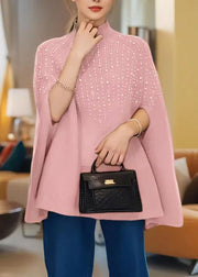 Elegant Pink Turtleneck Thick Cotton Knit Sweaters Winter