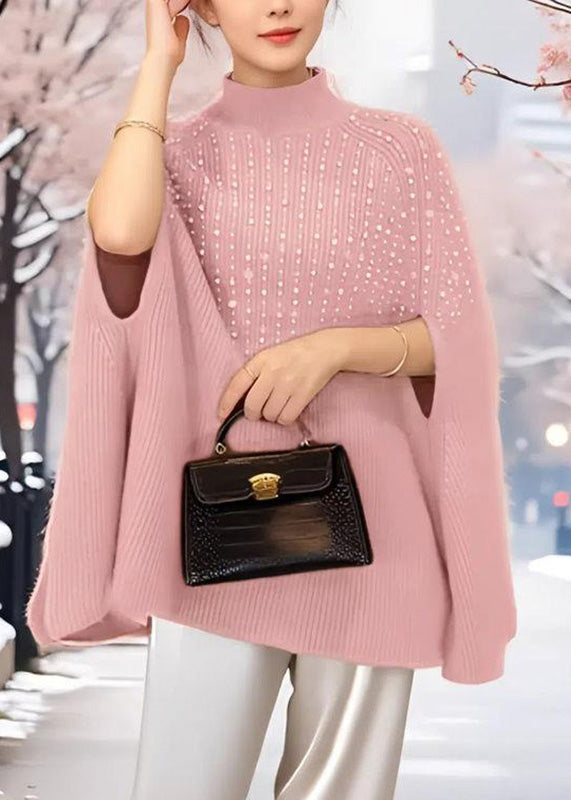 Elegant Pink Turtleneck Thick Cotton Knit Sweaters Winter