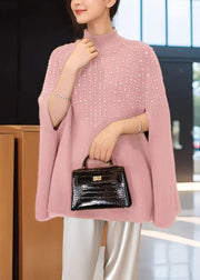 Elegant Pink Turtleneck Thick Cotton Knit Sweaters Winter