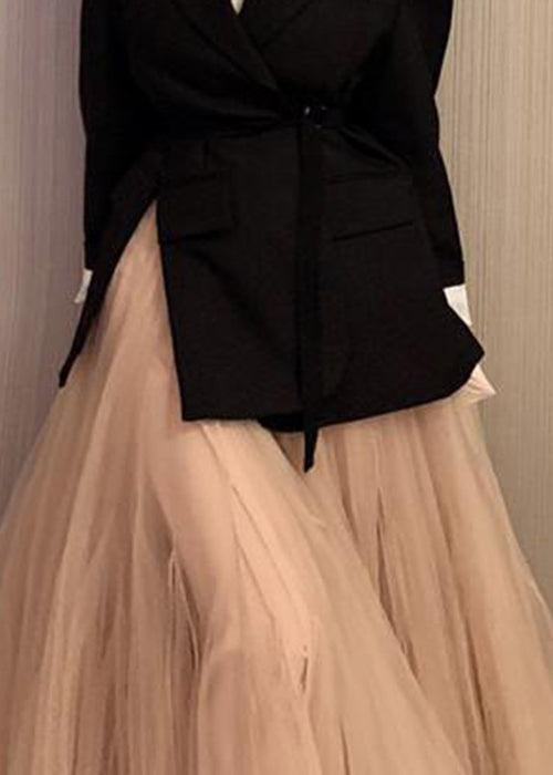 Elegant Pink Wrinkled High Waist Tulle Skirt Spring