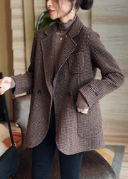 Elegant Plaid Button Pockets Patchwork Cotton Coats Fall