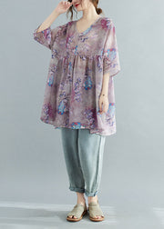 Elegant Print Patchwork Wrinkled Top Half Sleeve