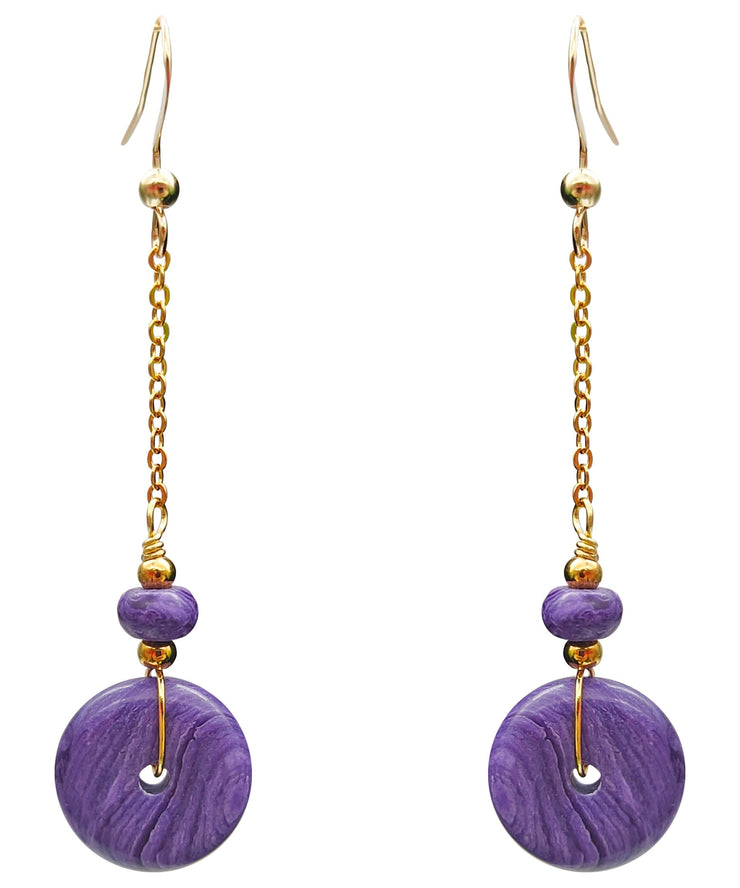 Elegant Purple 14K Gold Crystal Drop Earrings