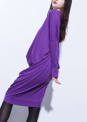 Elegant Purple Asymmetrical Design Solid Maxi Dress Fall