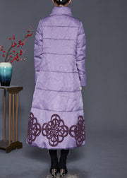 Elegant Purple Embroideried Duck Down Down Coat Winter