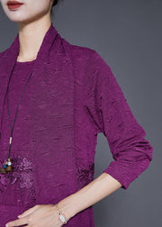 Elegant Purple Embroideried Patchwork Scarf Long Dress Fall