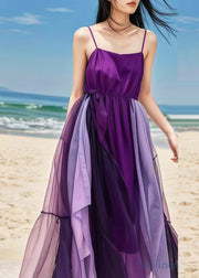 Elegant Purple Exra Large Hem Patchwork Tulle Beach Dresses Summer