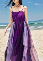 Elegant Purple Exra Large Hem Patchwork Tulle Beach Dresses Summer