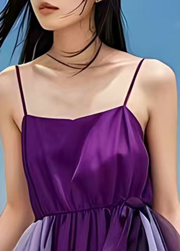 Elegant Purple Exra Large Hem Patchwork Tulle Beach Dresses Summer