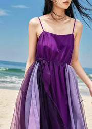 Elegant Purple Exra Large Hem Patchwork Tulle Beach Dresses Summer