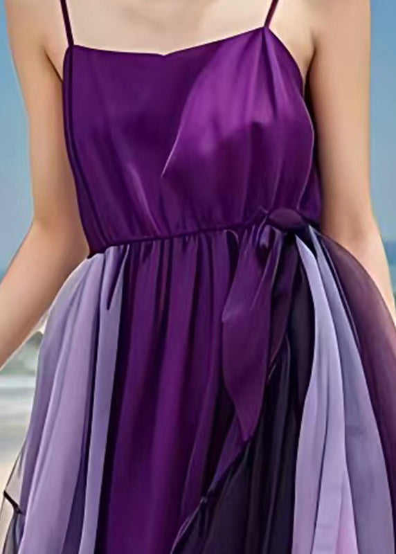 Elegant Purple Exra Large Hem Patchwork Tulle Beach Dresses Summer