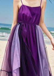 Elegant Purple Exra Large Hem Patchwork Tulle Beach Dresses Summer