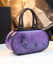 Elegant Purple Handmade Embossed Calf Leather Tote Handbag
