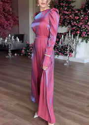 Elegant Purple O Neck Silk Maxi Dress Spring