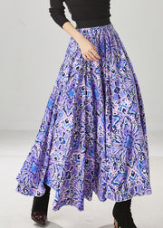 Elegant Purple Print Elastic Waist Chiffon Dance Skirts Spring