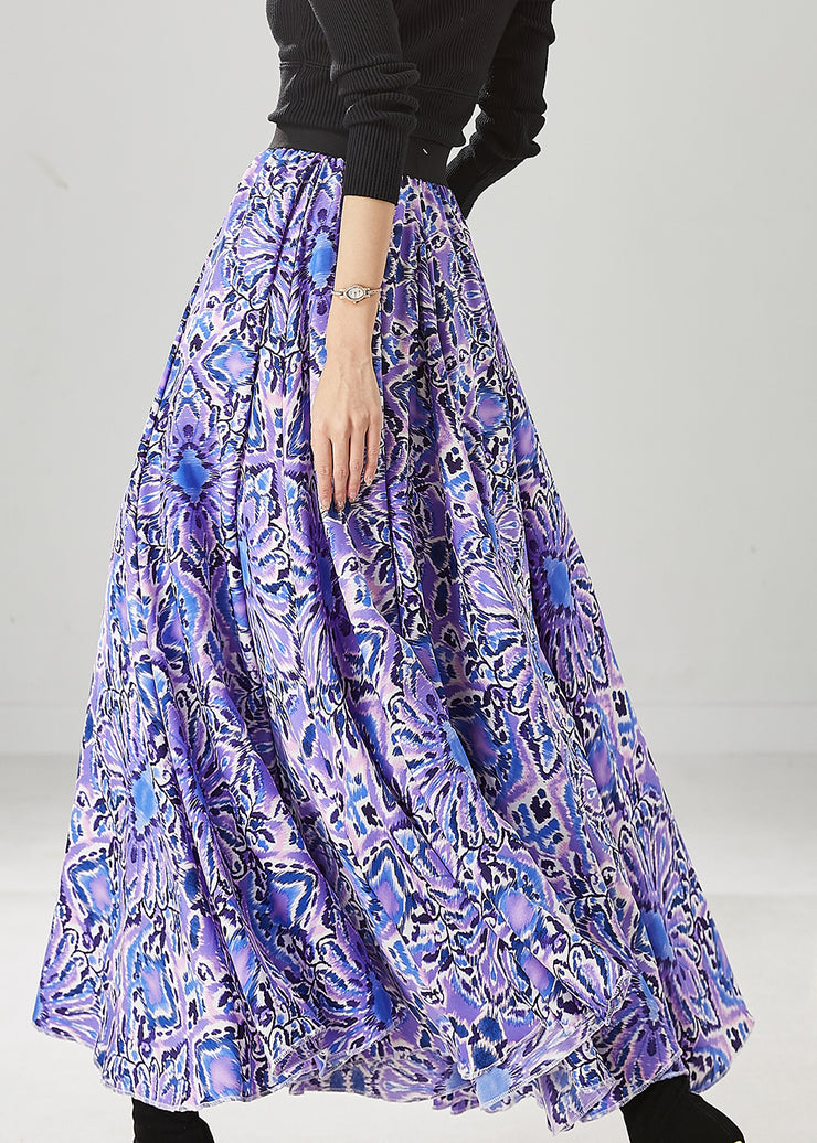 Elegant Purple Print Elastic Waist Chiffon Dance Skirts Spring