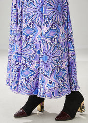 Elegant Purple Print Elastic Waist Chiffon Dance Skirts Spring