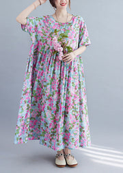 Elegant Purple Print Patchwork Holiday Long Dress Summer